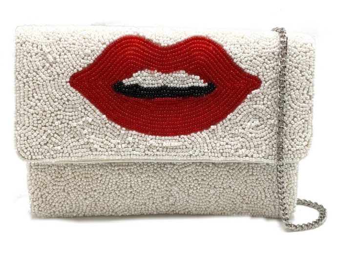 Red Lips Beaded Clutch