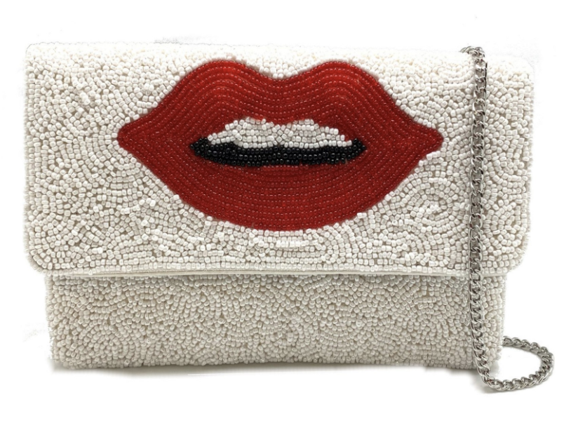 Red Lips Beaded Clutch