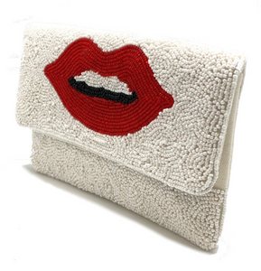 Red Lips Beaded Clutch