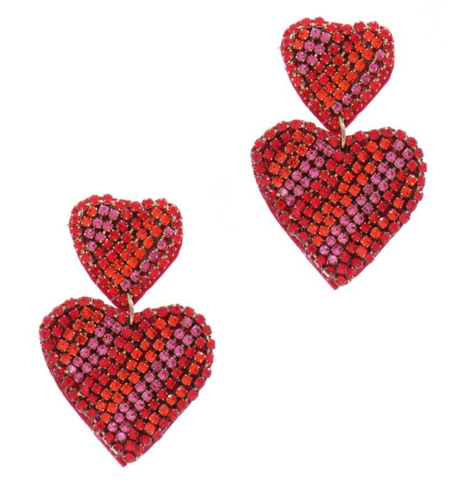 Red Rhinestone Heart Dangle Earrings