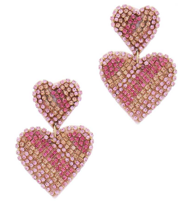 Blush Rhinestone Heart Dangle Earrings