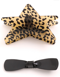 Leopard Print Star Hair Clip Set