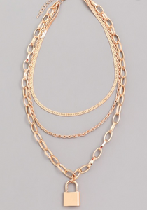 Chain Layered Lock Necklace