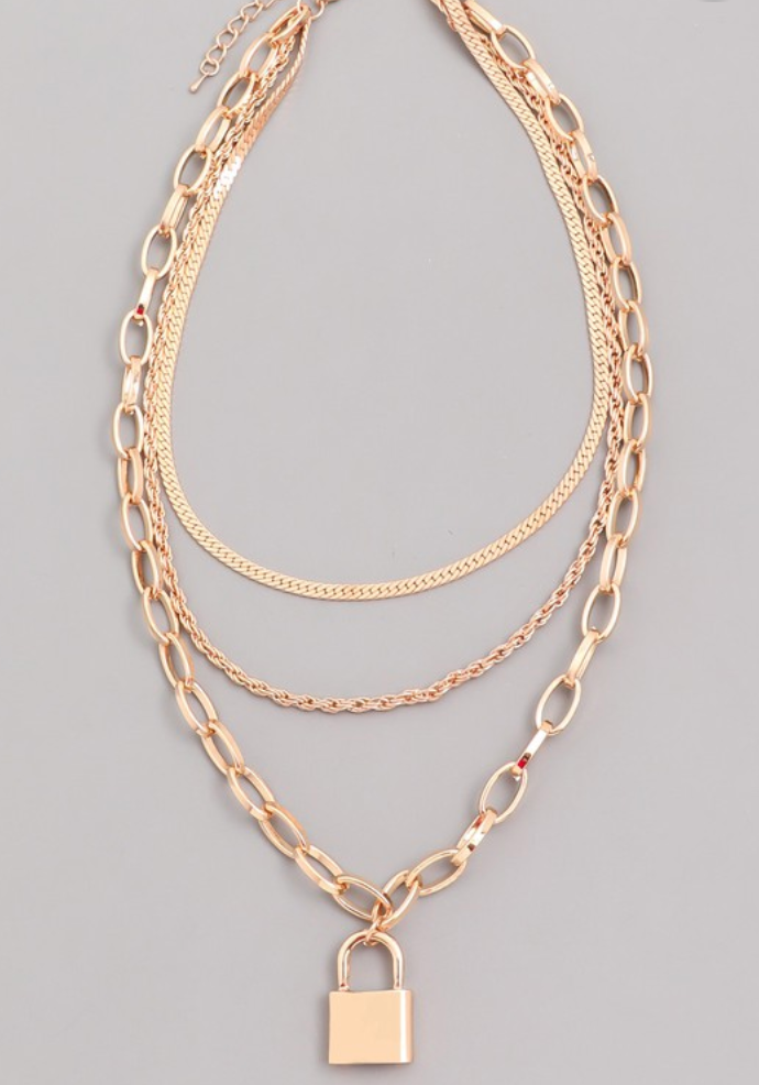 Chain Layered Lock Necklace